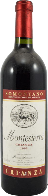 11,95 € Envio grátis | Vinho Tinto Pirineos Montesierra 1995 Crianza D.O. Somontano Aragão Espanha Tempranillo, Merlot, Cabernet Sauvignon Garrafa 75 cl Exemplar de colecionador Não Próprio para Consumo