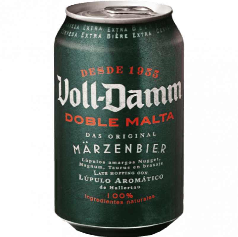 36,95 € Envío gratis | Caja de 24 unidades Cerveza Voll Damm Doble Malta Estilo Märzenbier Original Alemania Lata 33 cl