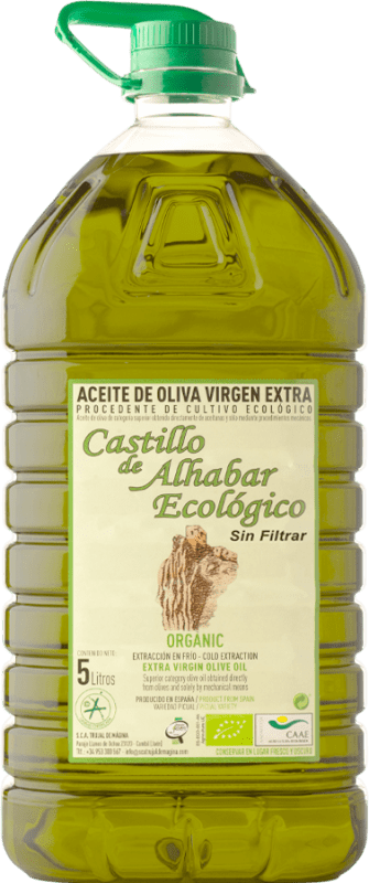 72,95 € Envío gratis | Aceite de Oliva Trujal de Mágina Castillo Alhabar Rama Sin Filtrar, AOVE Virgen Extra D.O. Sierra Mágina Jaén España Picual Eco — Ecológico Garrafa 5 L